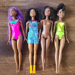 4 Barbies Black African American Braided Hair Purple Hair Disney Princess Tiana